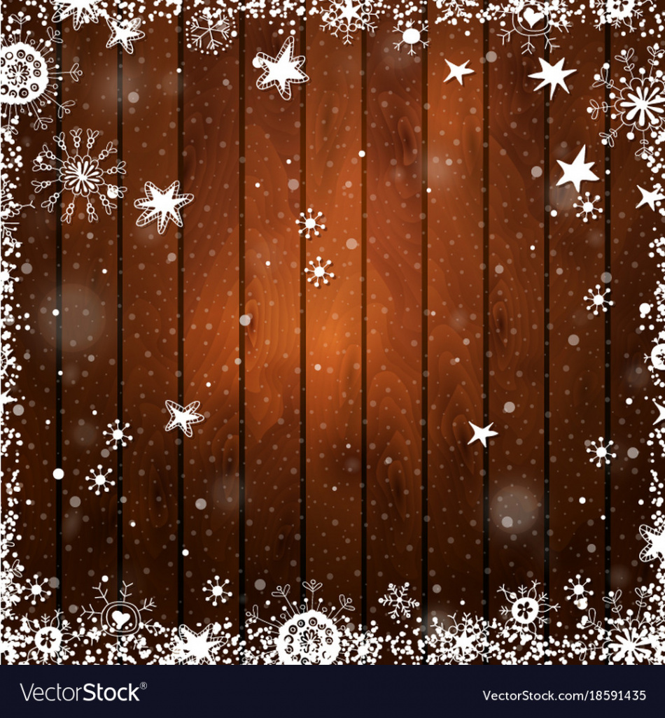 Wooden brown christmas background with snowflakes Vector Image