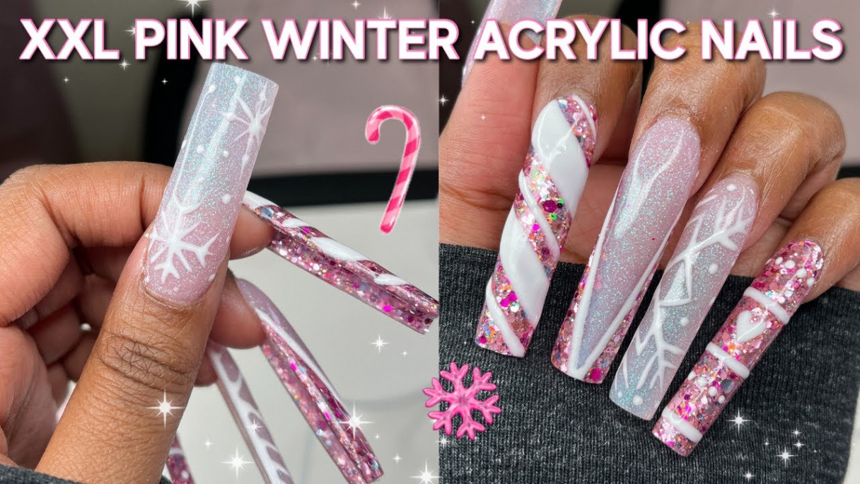 XXL Pink Winter Acrylic Nails  Secret Nail Affair Christmas Box  Beginner  Acrylic Tutorial