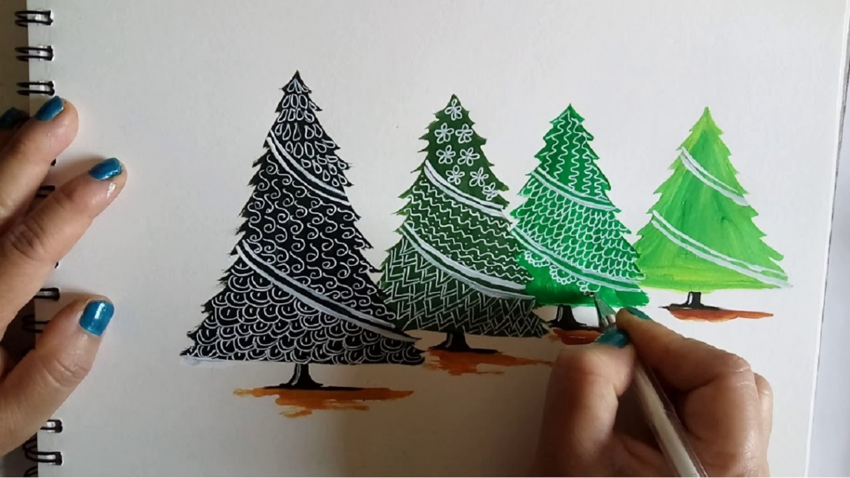 Zentangle Doodle Art Ideas  Christmas Trees Abstract Acrylic Painting  Tutorial