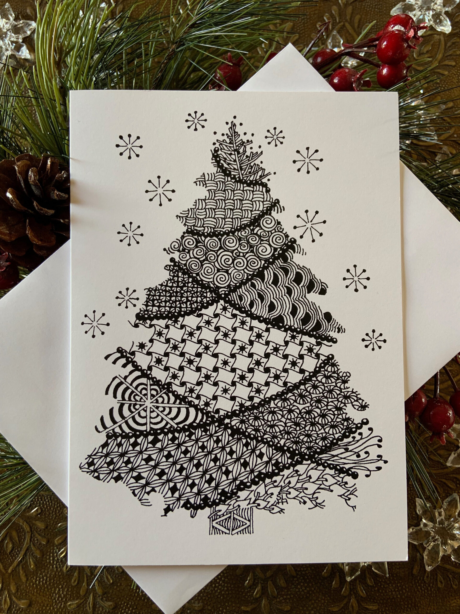 Zentangle Greeting Card x Hand Drawn Christmas Tree - Etsy