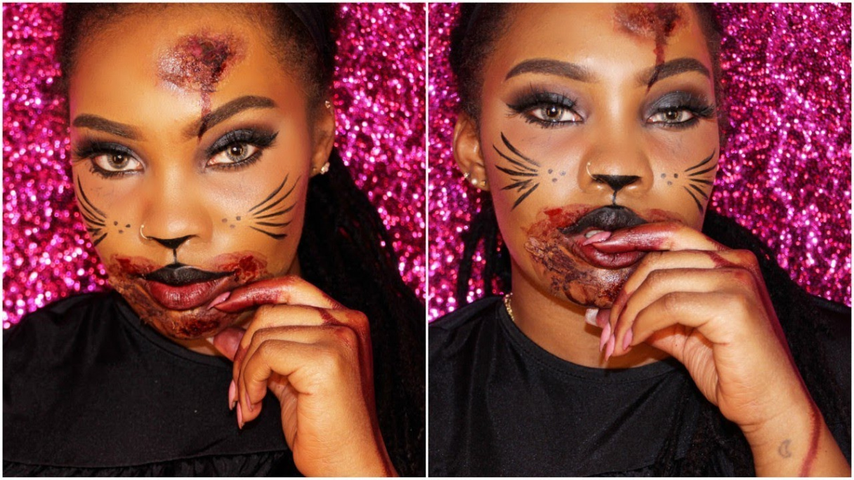 ZOMBIE KITTY CAT HALLOWEEN MAKEUP HALLOWEEN  SPECIAL FX TUTORIAL   ALIYAHELISETV