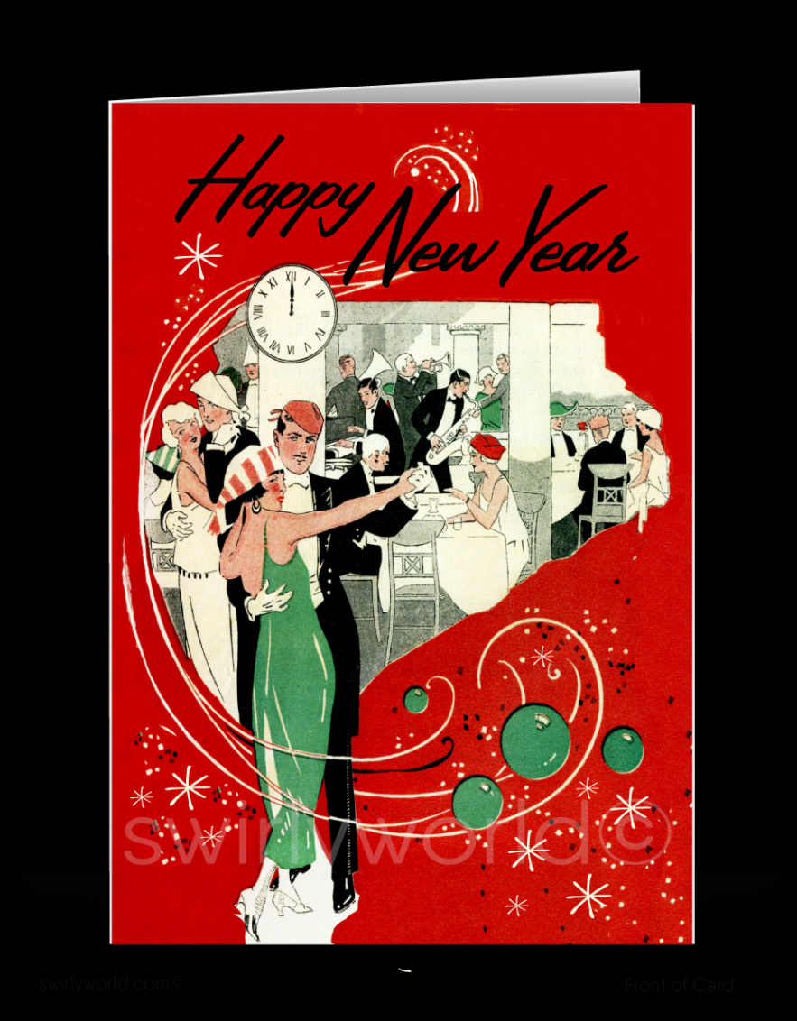 Art Deco Retro s-s Style Vintage Happy New Year Greeting Cards