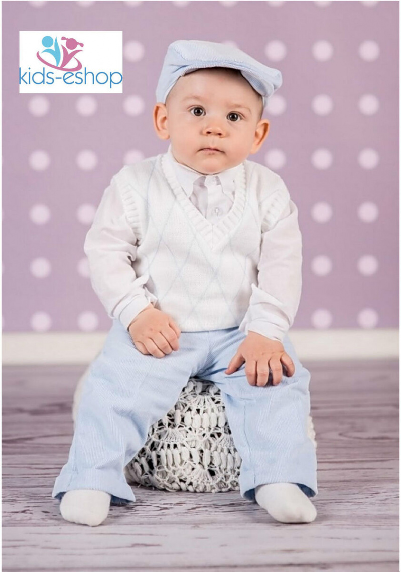 Baby Junge weiß blau Smart Top Outfit Taufen Weihnachten Party Neugeborenes  M