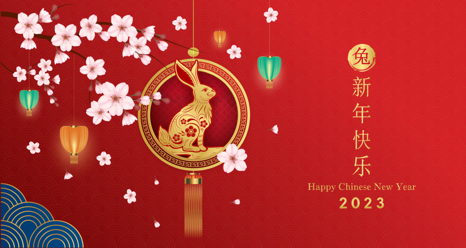 Card happy Chinese New Year , Rabbit zodiac sign on red