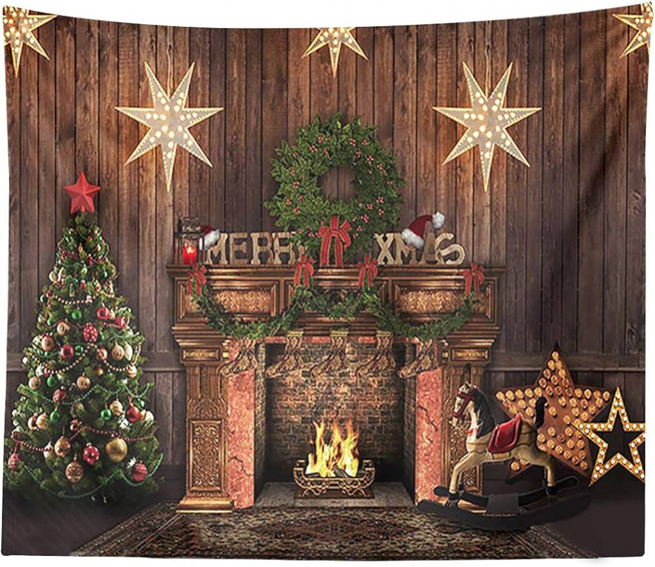 Christmas Background Fireplace Theme Christmas Tree Family Dinner