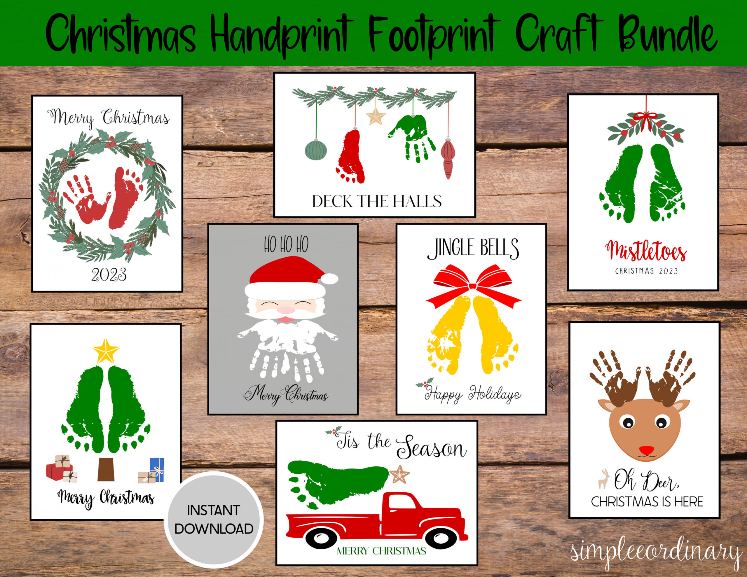 Christmas Handprint Footprint Craft Bundle, Printable Christmas