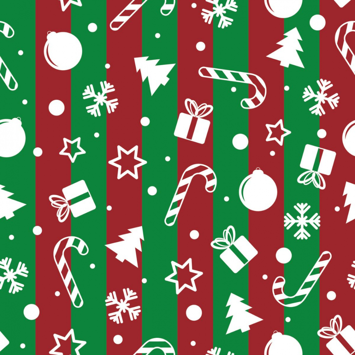 Christmas Icons With Red Green Stripes Decor Wallpaper - Magic Decor ®