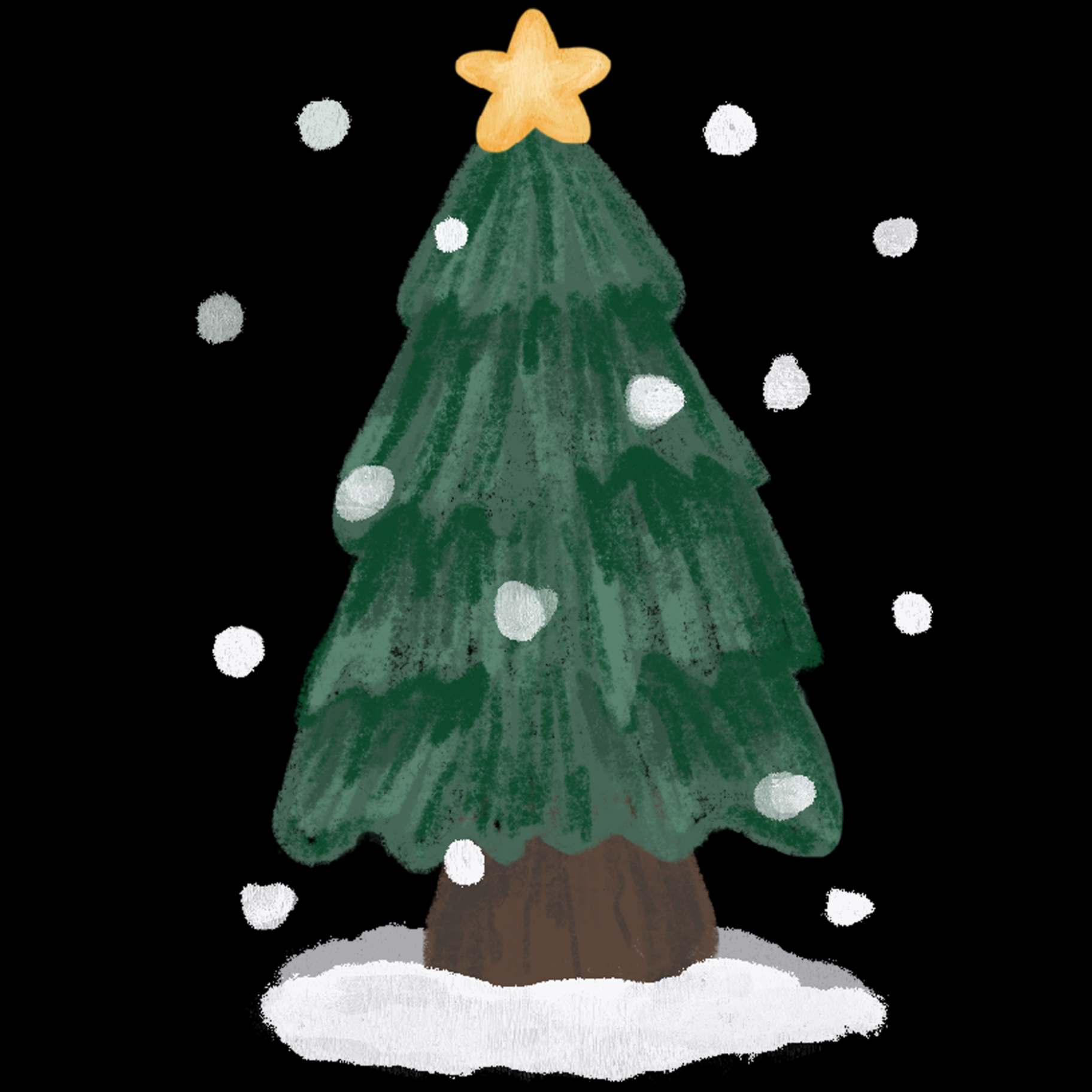 Christmas tree drawing in chalk style illustration on transparent