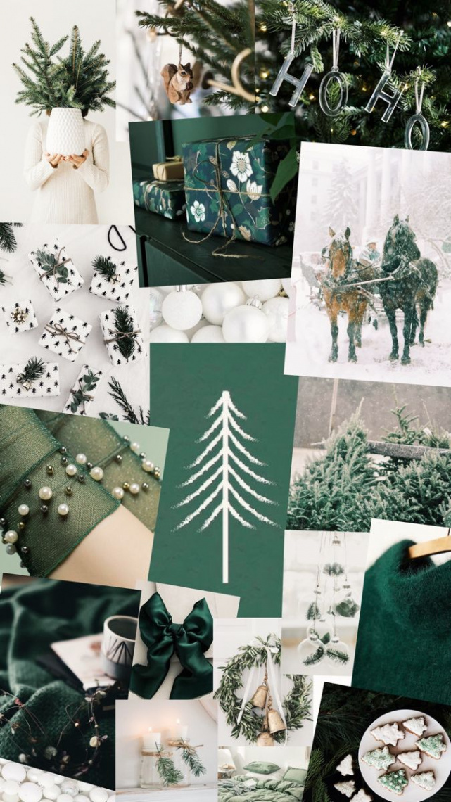 Christmas wallpaper  Christmas collage, Green xmas, Cute