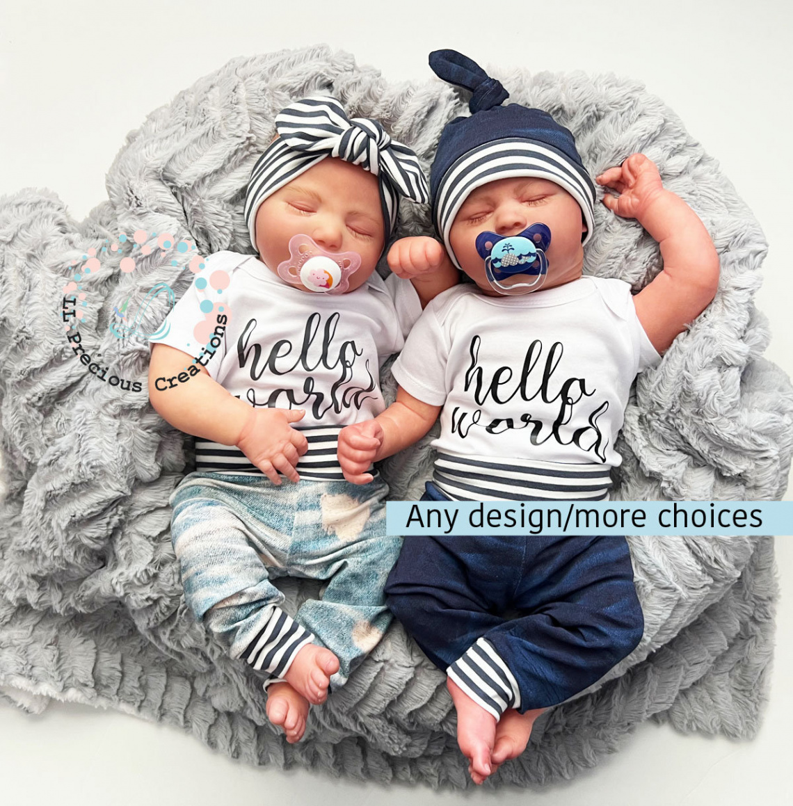Coming Home Twin Boy Girl baby outfits Organic faux denim Hello