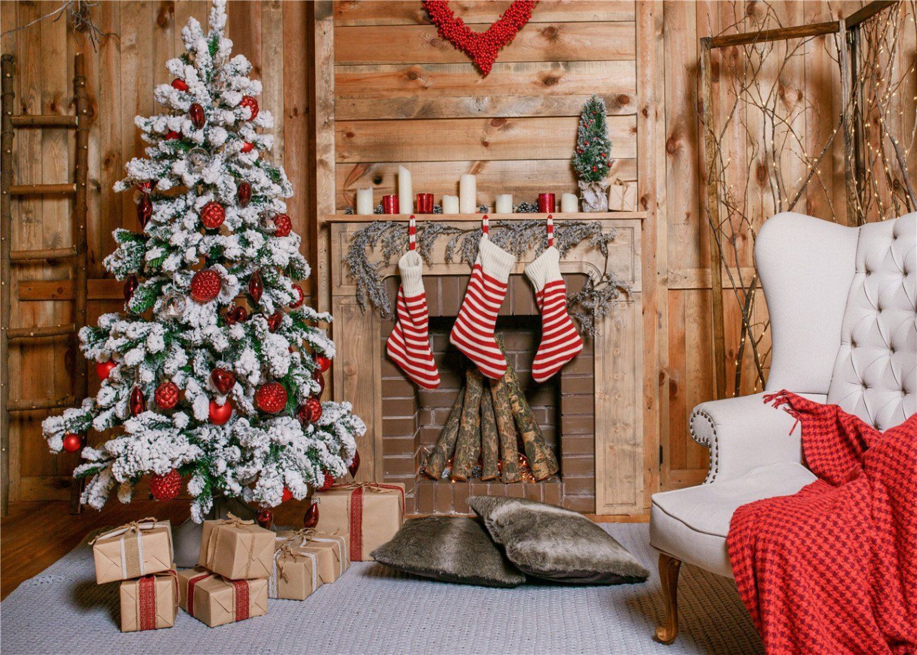 Cozy Christmas Tree Photography Backdrop