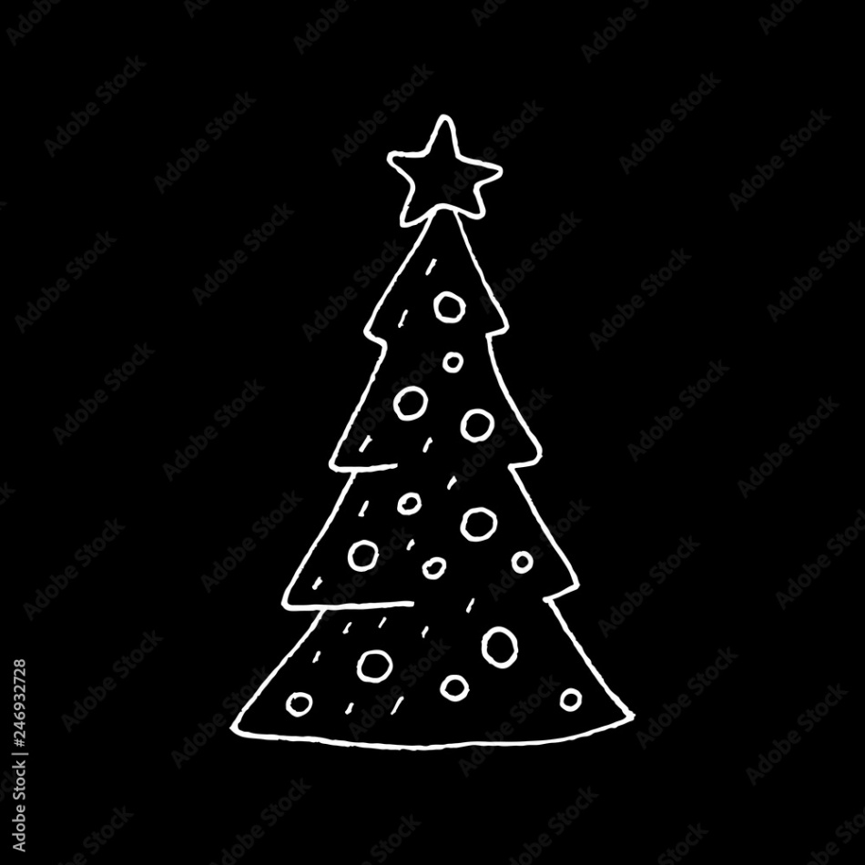 Cute cartoon hand drawn christmas tree silhouette
