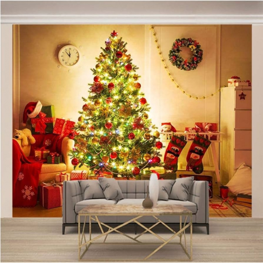 D Self-Adhesive Wallpaper Wall Picture Christmas Tree Modern Wall Sticker  Photo Wallpaper Poster  x  cm Sofa TV Background Office Study Studio