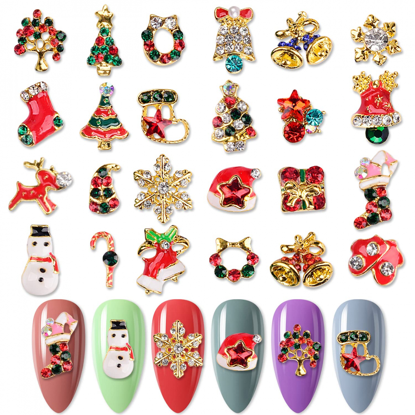 DANNEASY pcs Christmas Nail Charms for Acrylic Nails D Nail Rhinestones  Diamond Nail Art Charms Holiday Charms for Nails Alloy Nail Jewels Gel