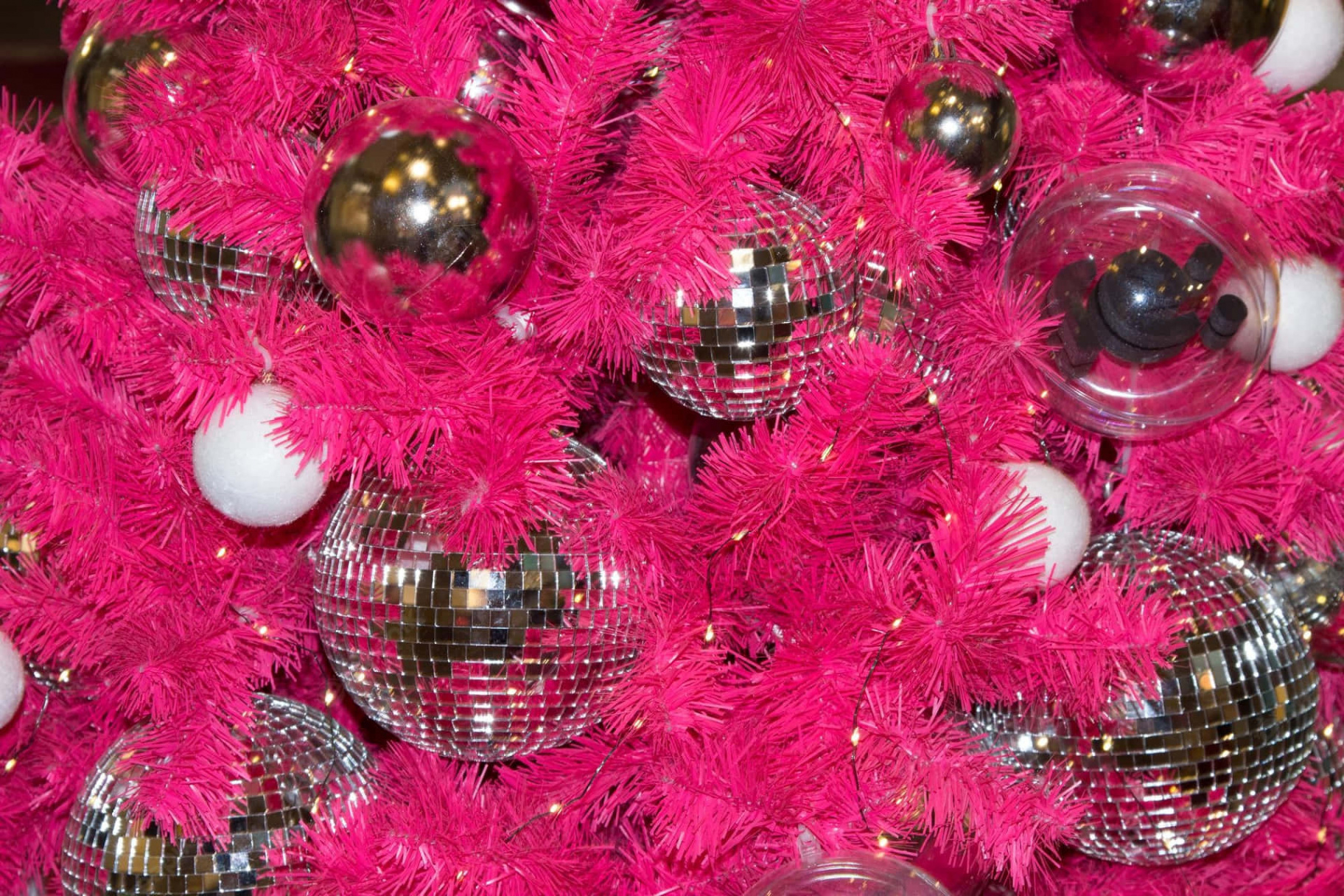 Download A Pink Christmas Tree With Disco Balls And Silver