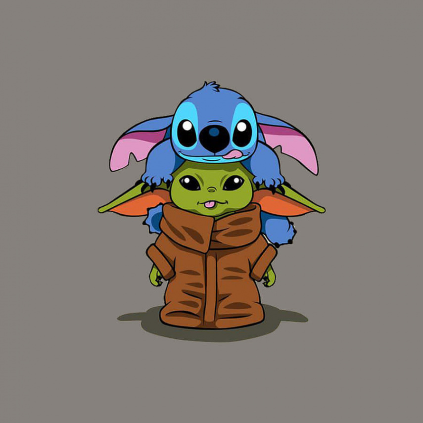 Download Cute Baby Yoda Carrying Stitch Picture  Wallpapers