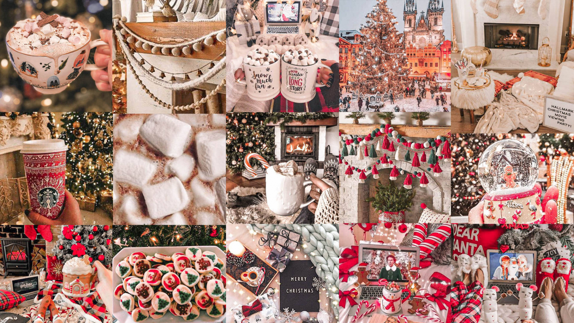 Download Joyful Christmas Collage in Red and White Theme Wallpaper