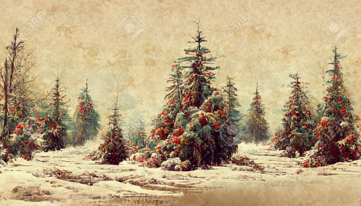 Dramatic Winter Landscape With Snow And Fir Trees As Vintage