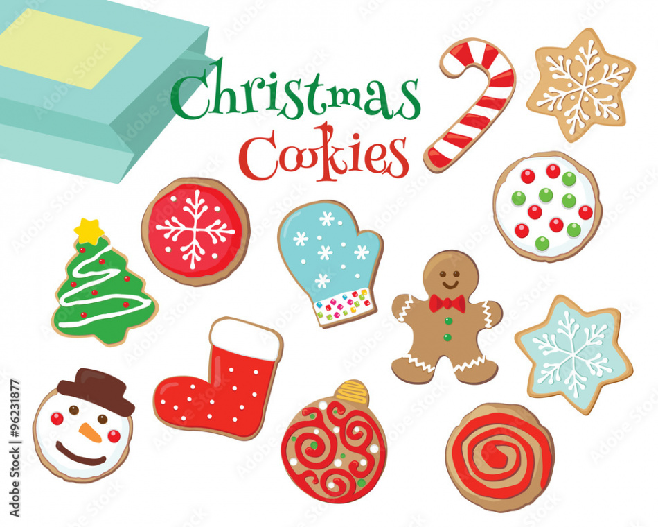 Drawing of colorful Christmas cookies isolated in white