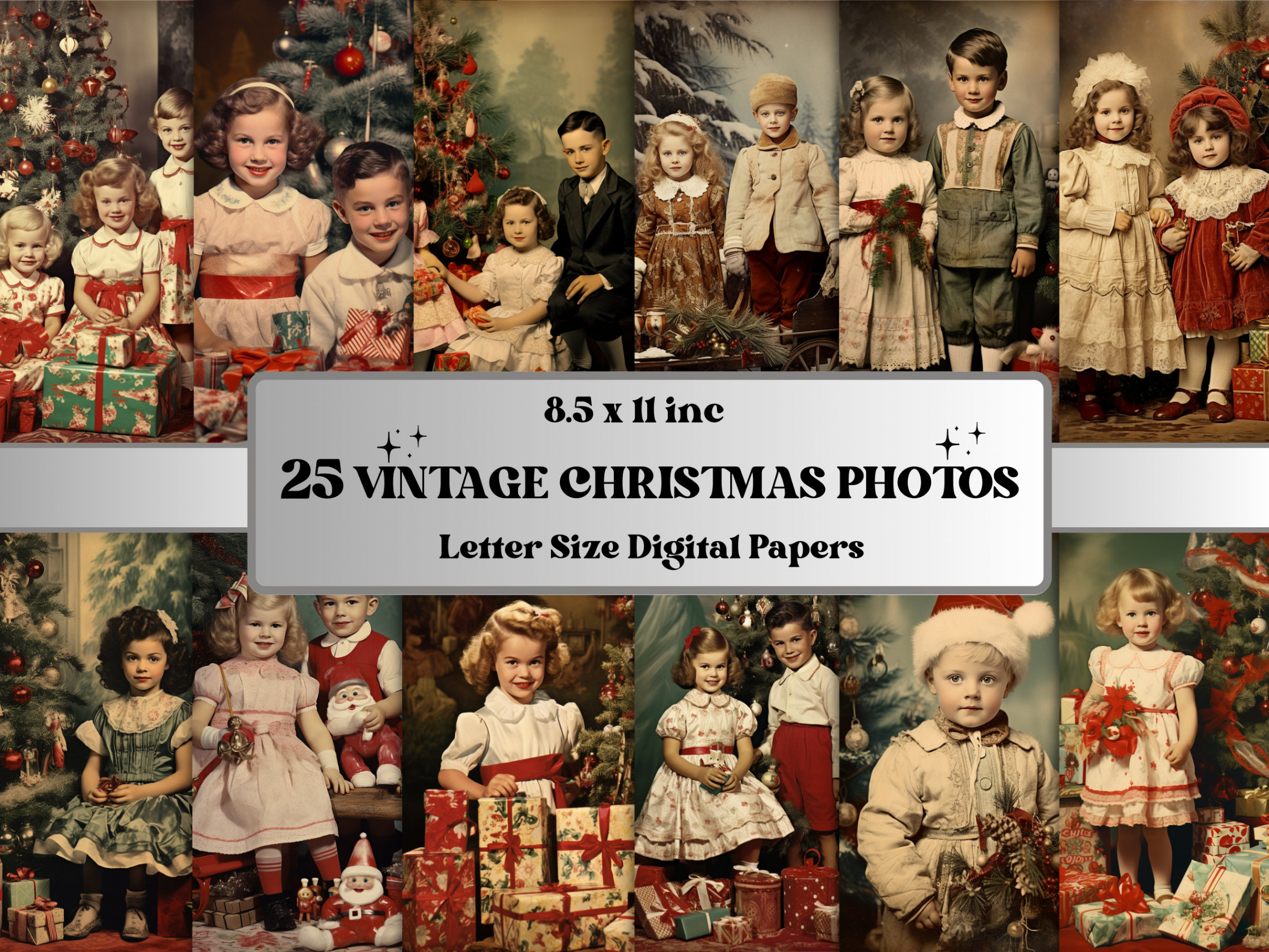 Druckbare Vintage Weihnachten Fotos Digitales Papier, Retro