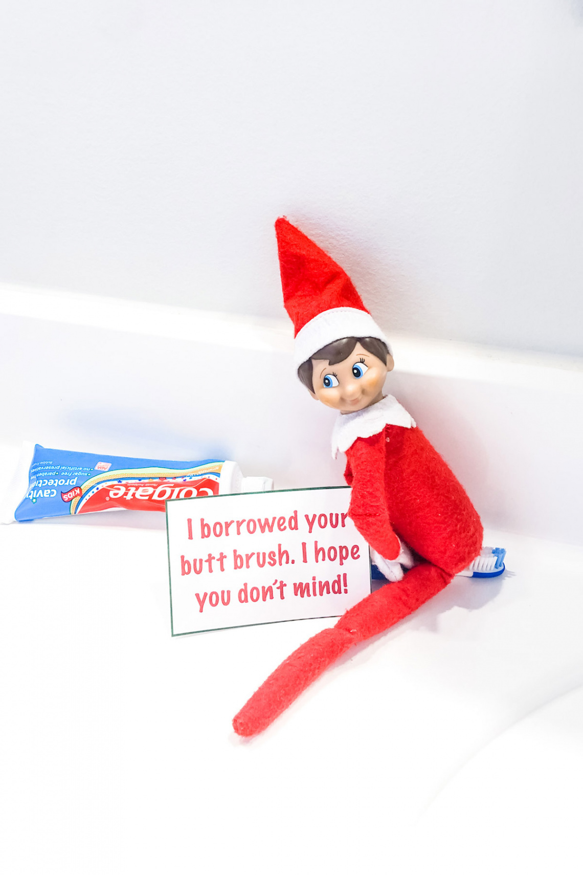 Elf-on-the-Shelf-Ideas-for-Home-Butt-Brush-Toothbrush - Mom Envy