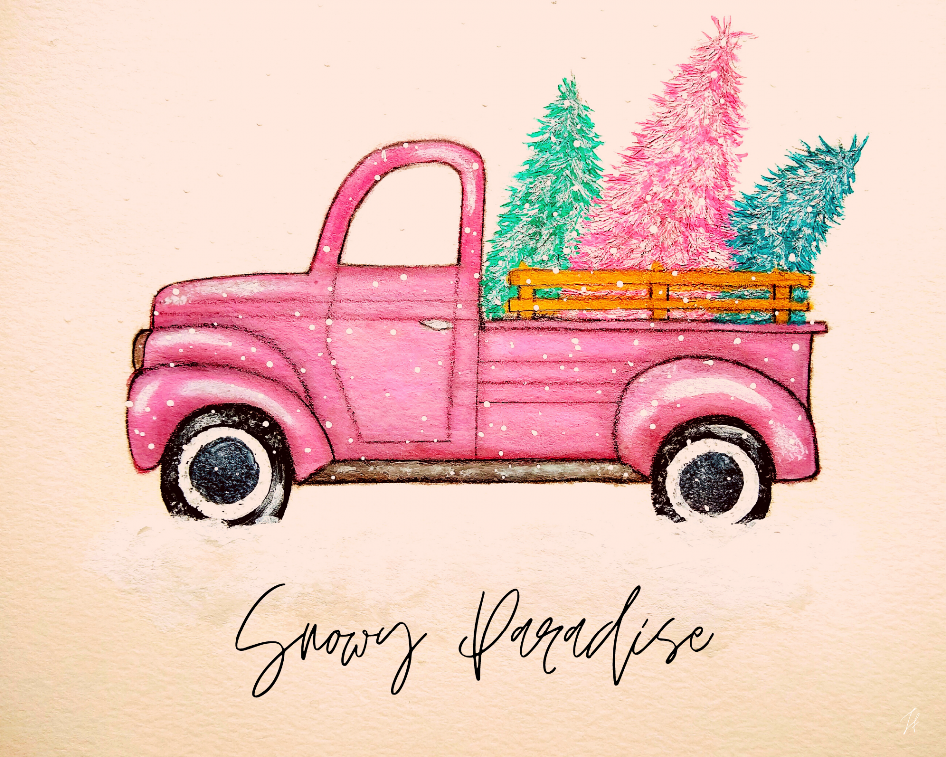 Festive Pink Christmas Truck Decoration