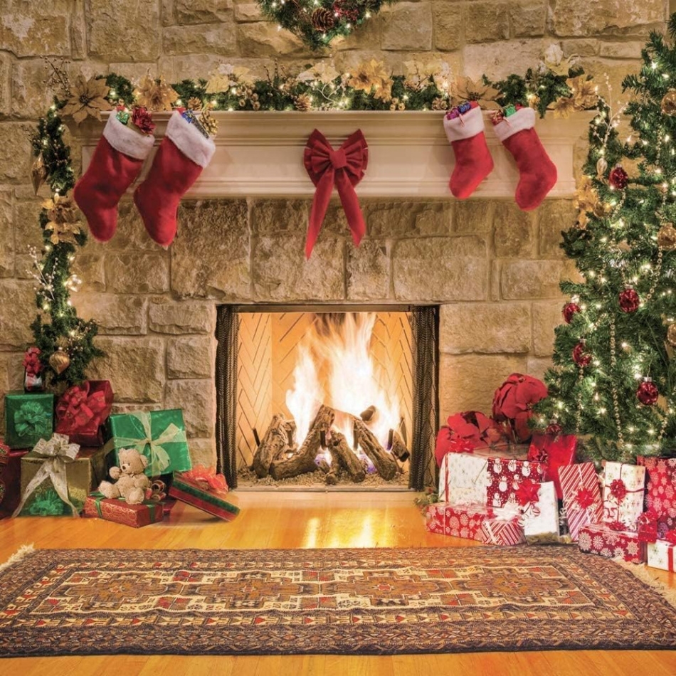 Fireplace Christmas Background Vintage Carpet Christmas Tree Photography  Background Child Family Christmas Photo Booth xft