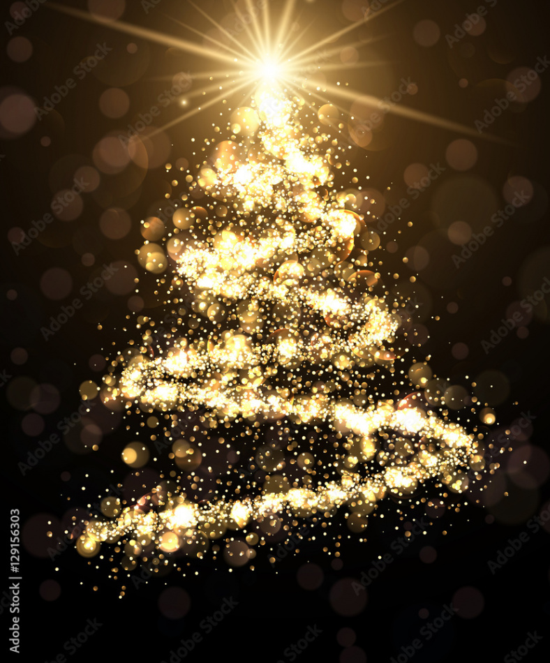 Foto Golden background with Christmas tree.