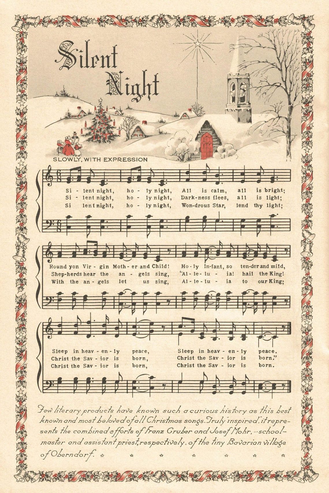 Free Printable Vintage Color Illustration Christmas Carols - Rose