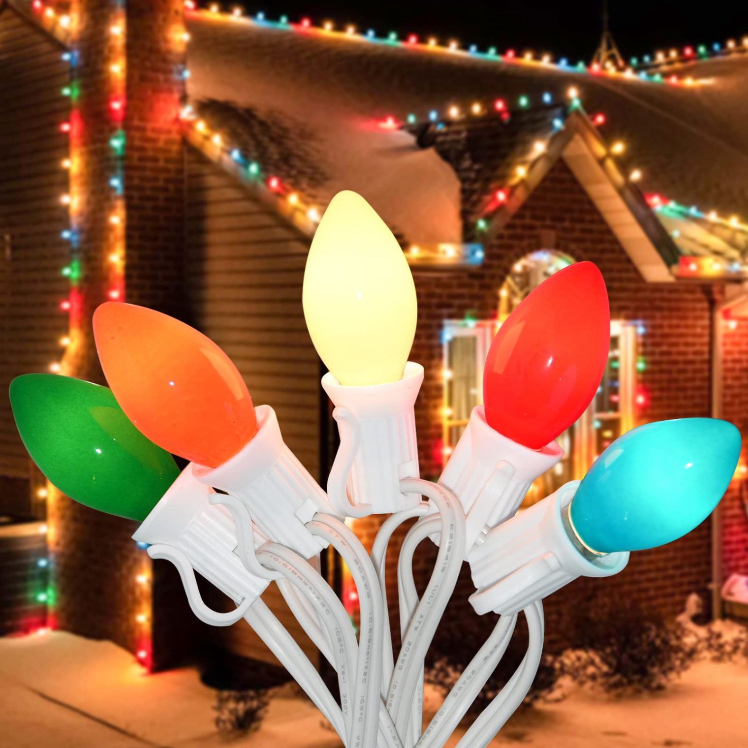 Ft Christmas Lights Multicolor, C Vintage Christmas Lights with 2  Colorful Ceramic Bulbs, Hanging Outdoor Christmas Lights for Christmas Tree