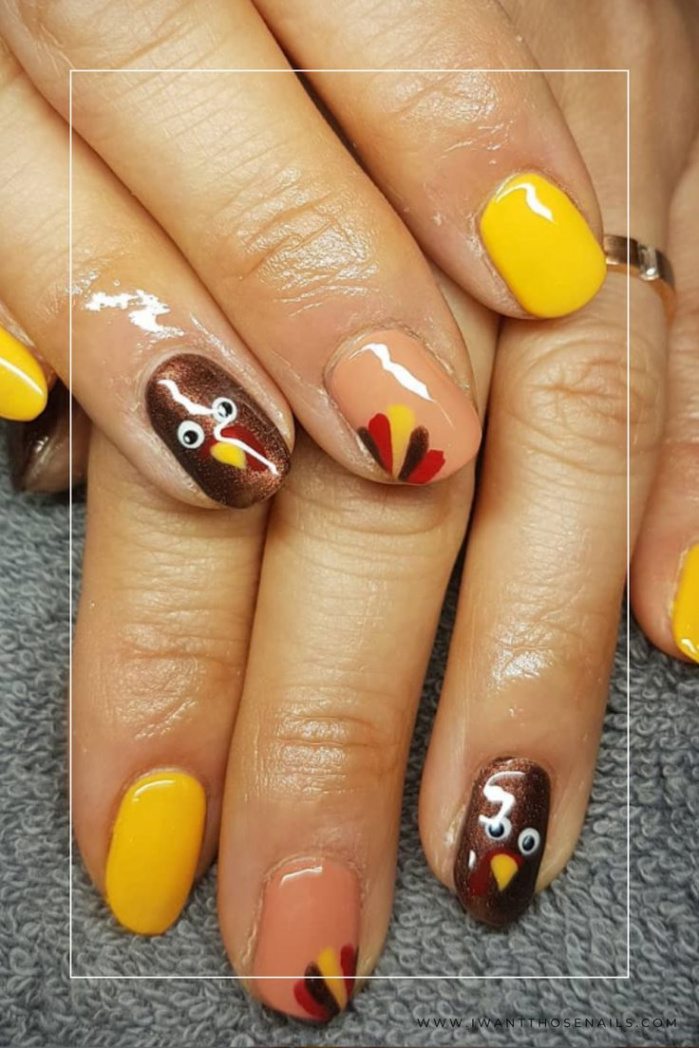 Get Festive with These  Turkey Thanksgiving Nails! 🦃 in