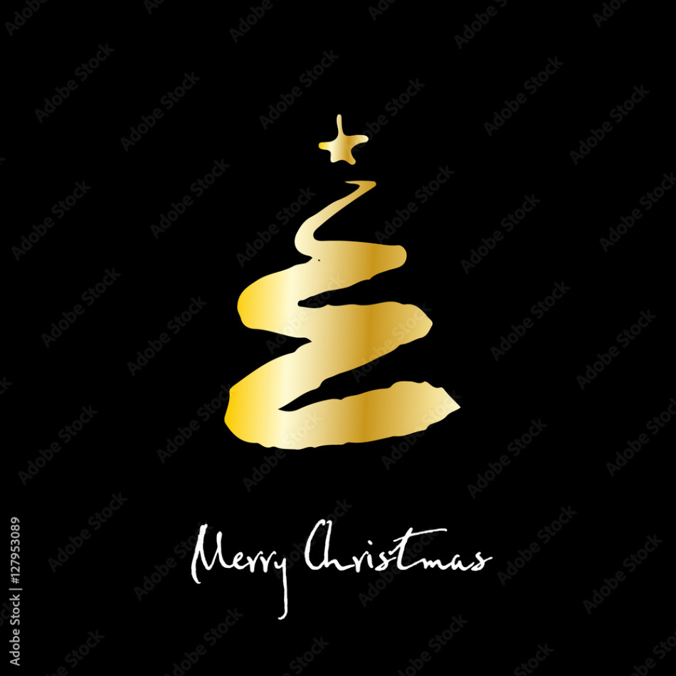Gold Christmas tree on black background