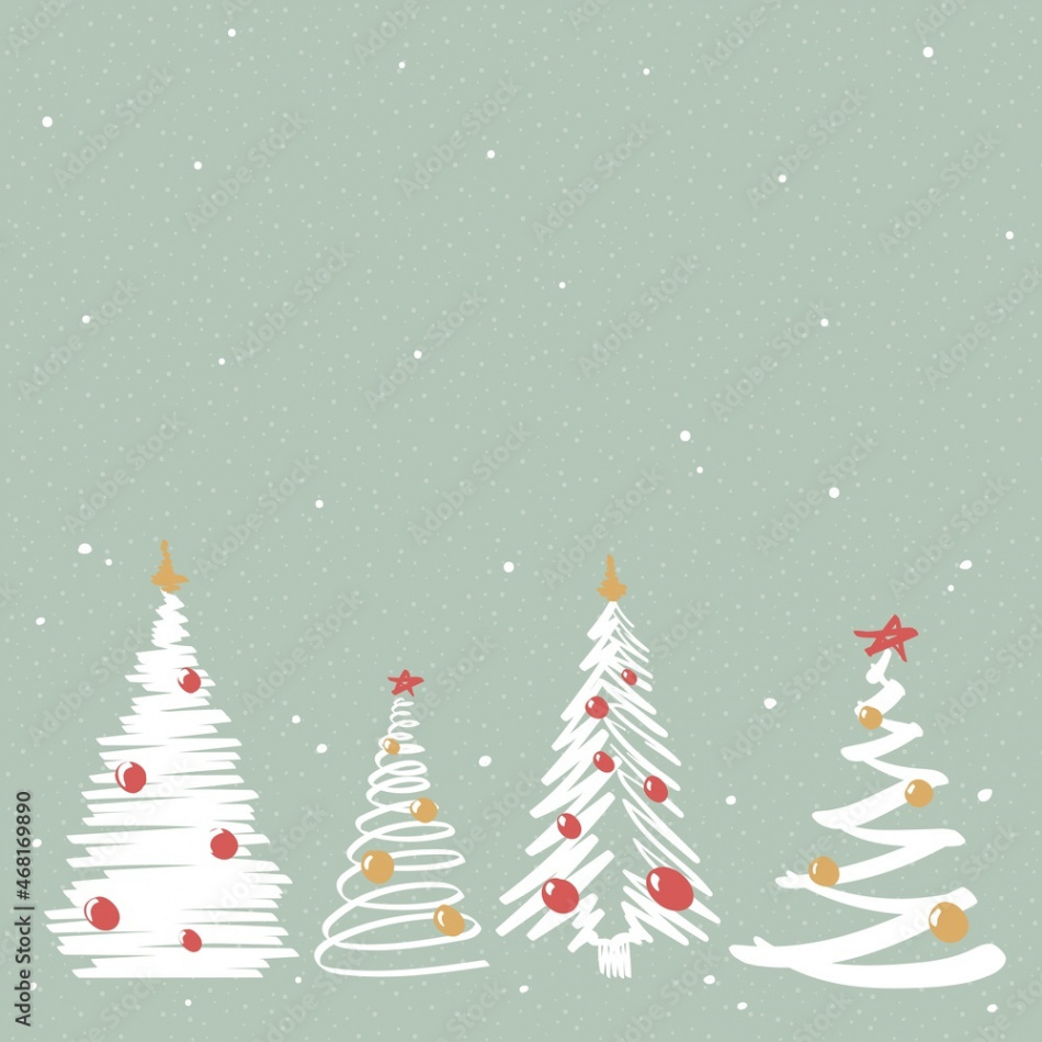 Green christmas background, aesthetic pine trees doodle