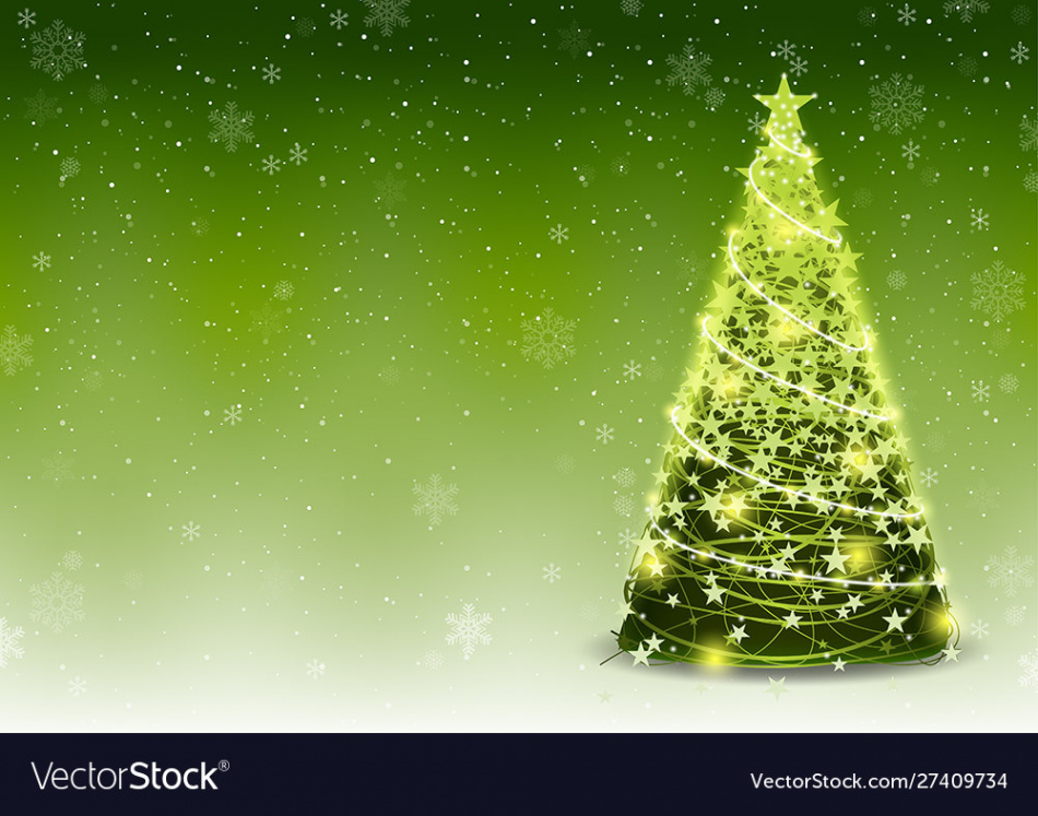 Green christmas tree background with falling snow Vector Image