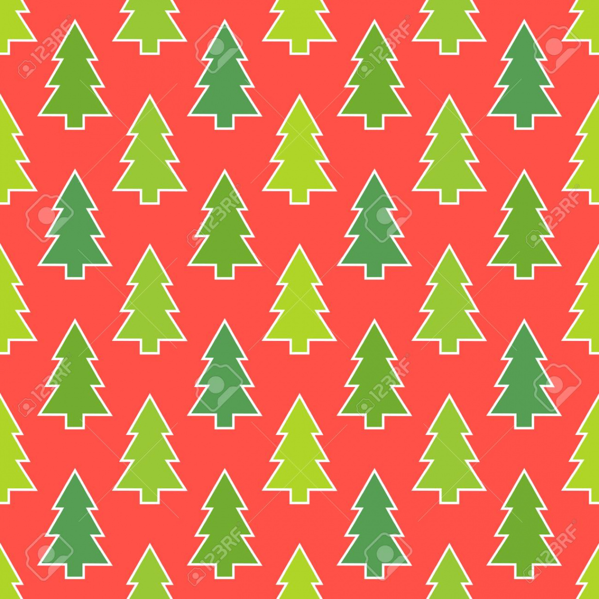 Green Christmas Trees Seamless Pattern On Red Background