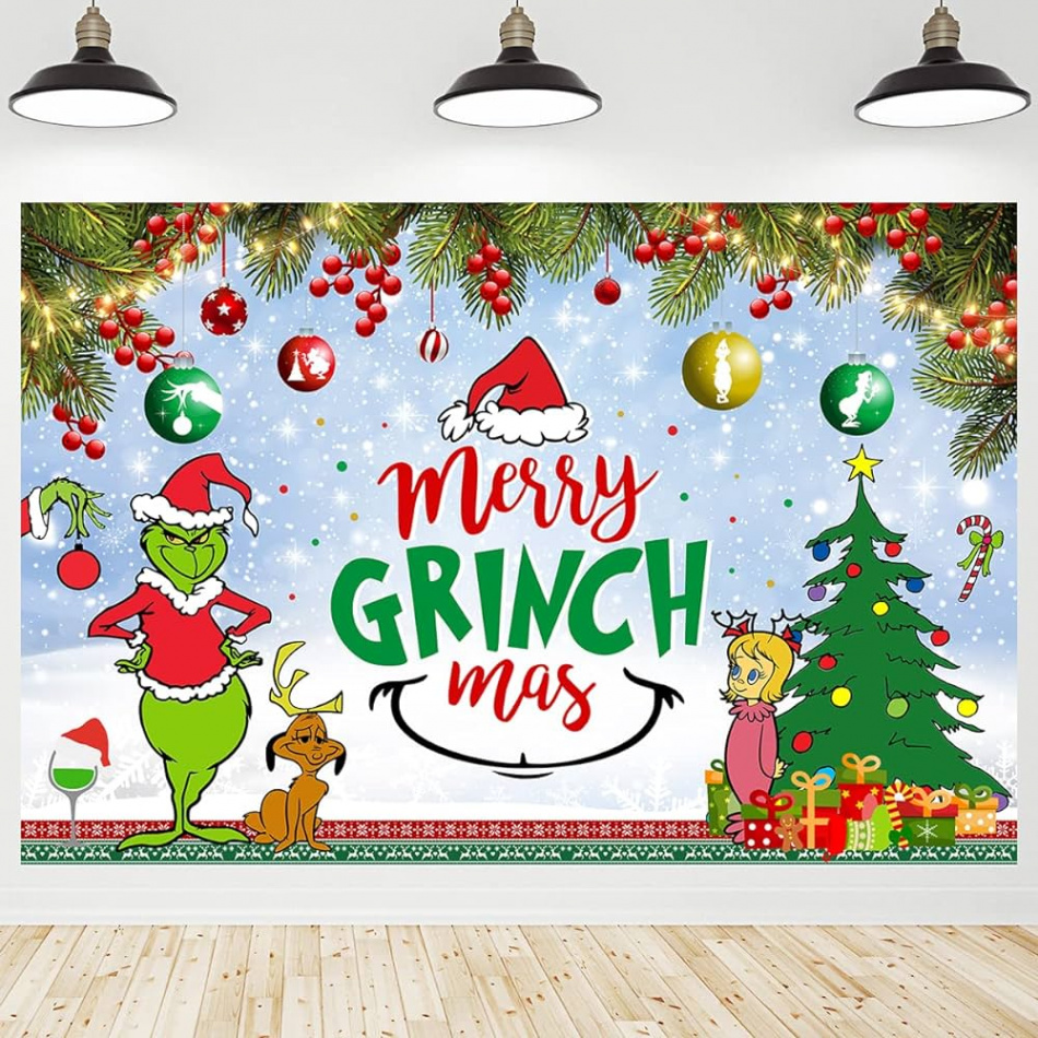 Grinch Christmas Background Decoration -  Merry Grinchmas