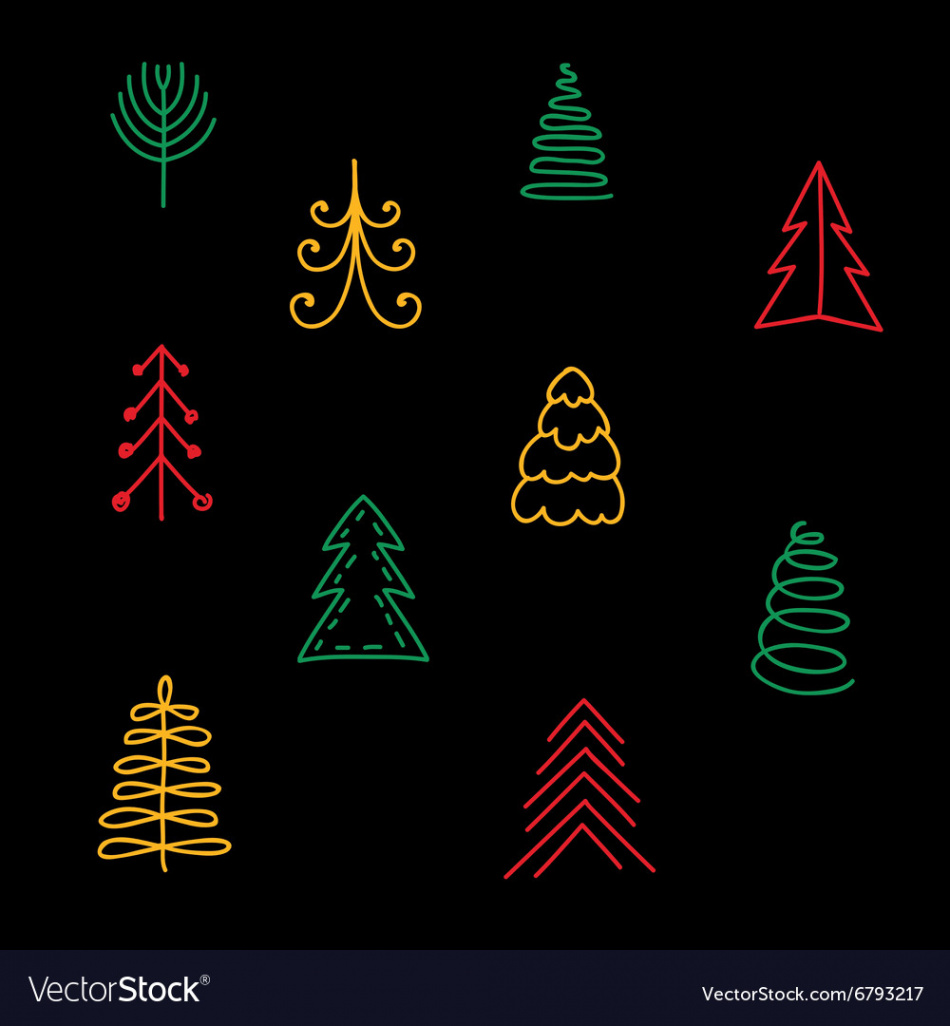 Hand drawn christmas trees on black background Vector Image