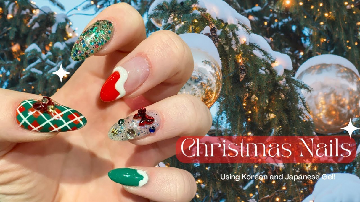 Holiday Nails Gel X Tutorial / Christmas Nails/ Kawaii Holiday Nails Using  Korean Gel! Nail ASMR