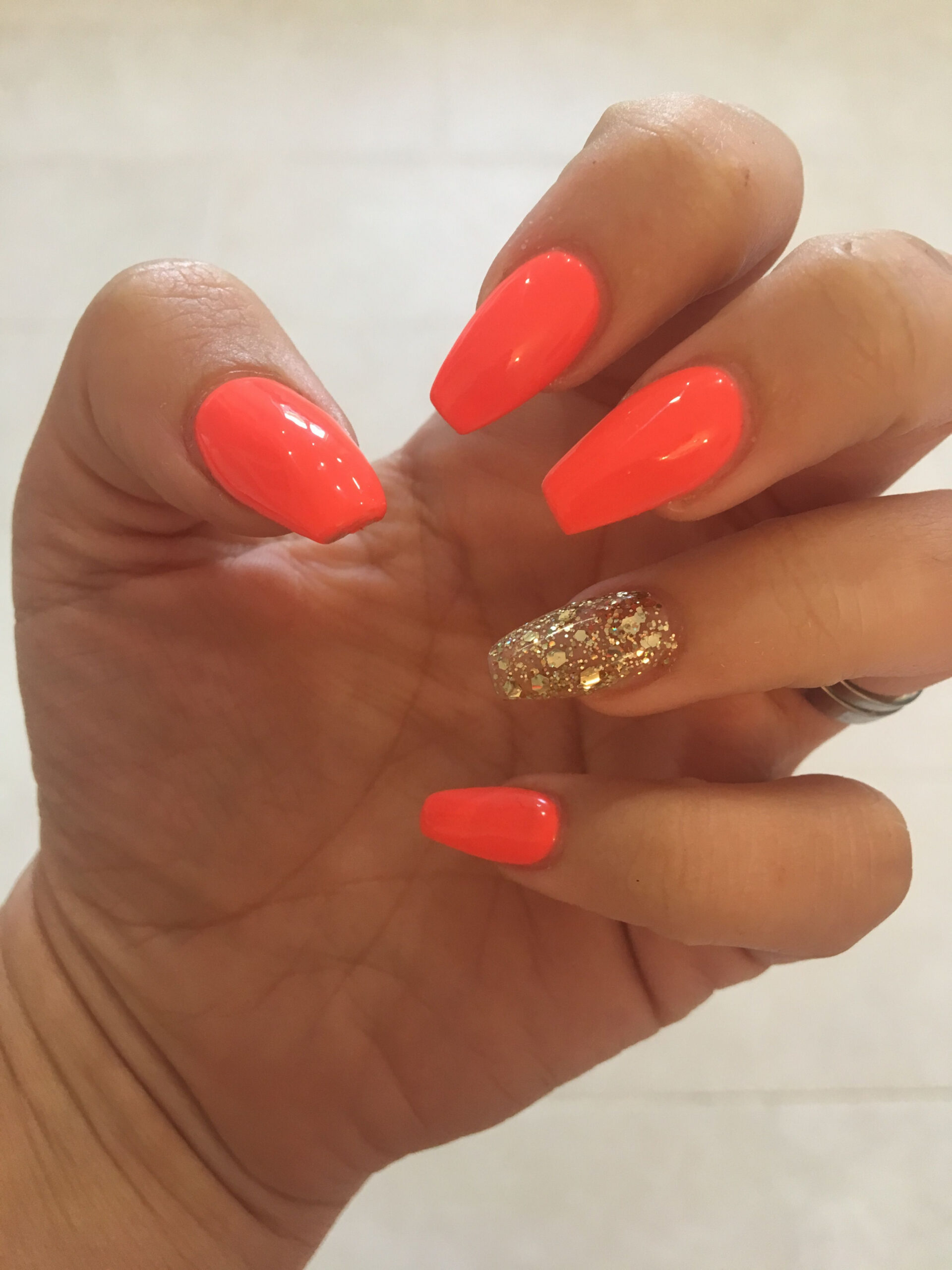 Holiday nails #summer #coral #gold #coffinnails  Holiday nails