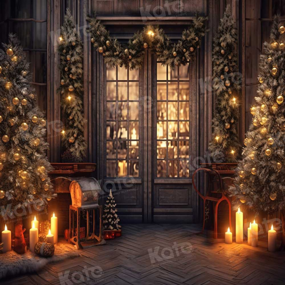 Kate Christmas Tree Store House Frontdoor Candle Backdrop Designed by