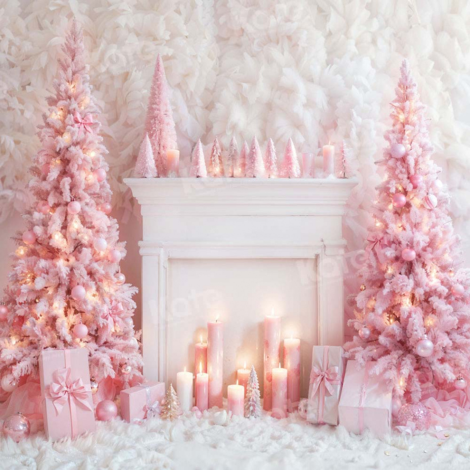 Kate Pink Christmas Tree Snow Christmas Backdrop for Photography