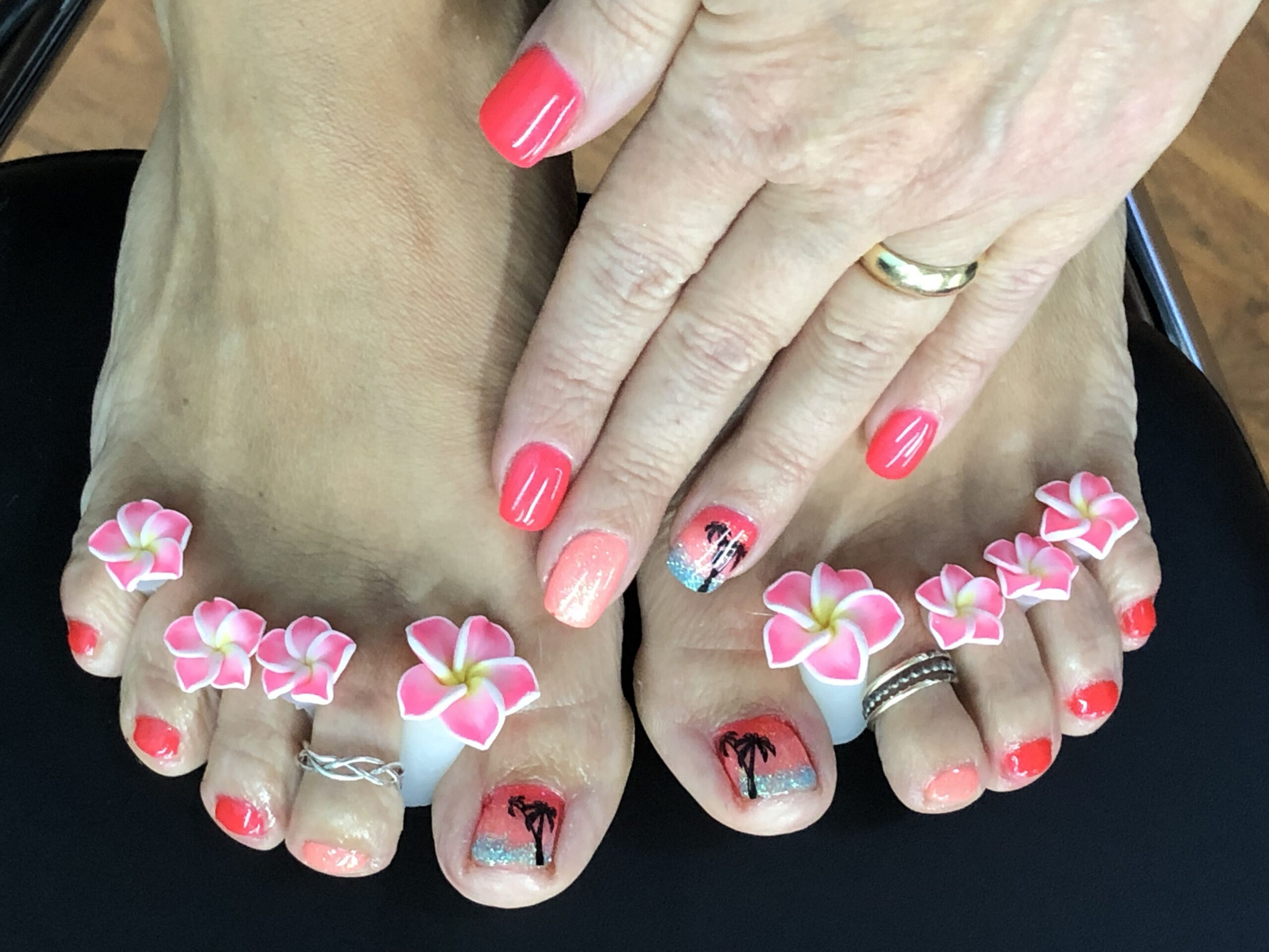 Matching mani pedi vacation tropical gel nails  Summer nails