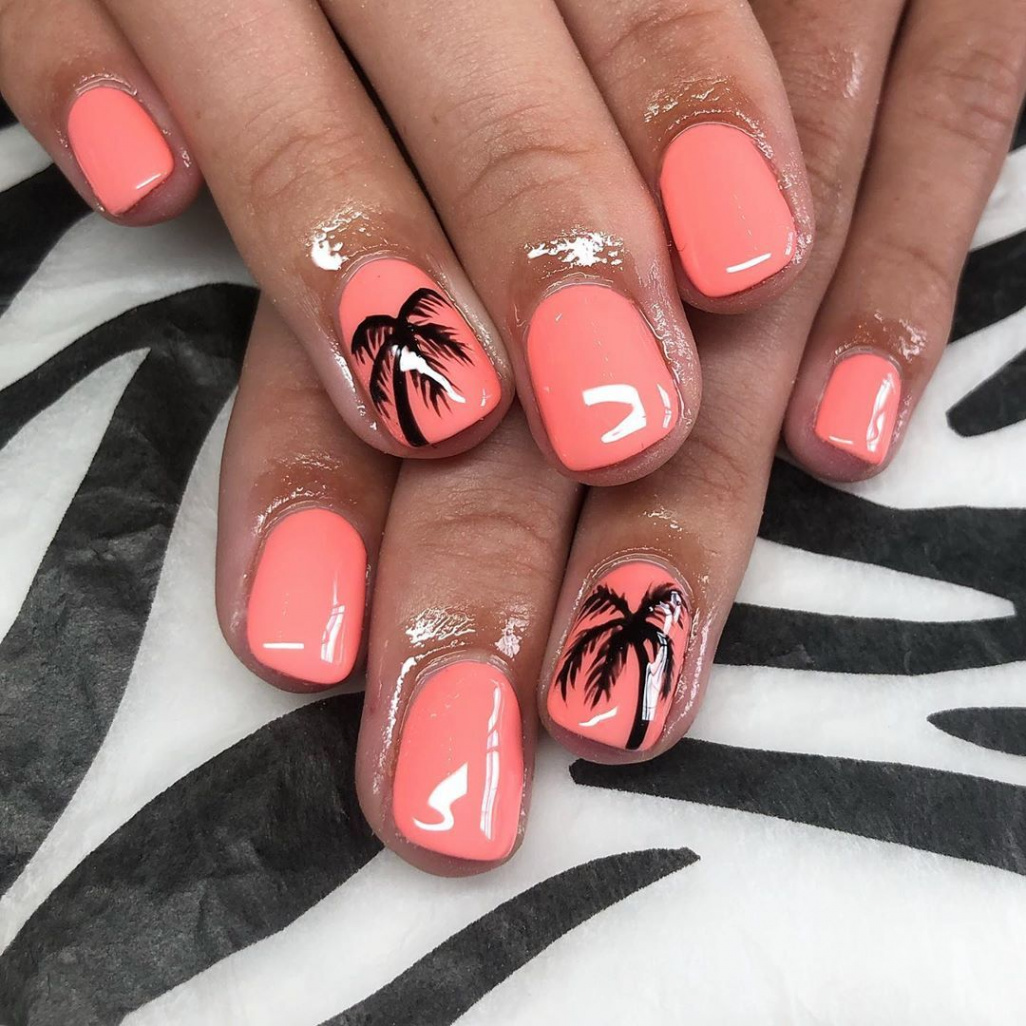 NAILS BY HEATHER on Instagram: “Hand painted palm trees 🌴 Holiday