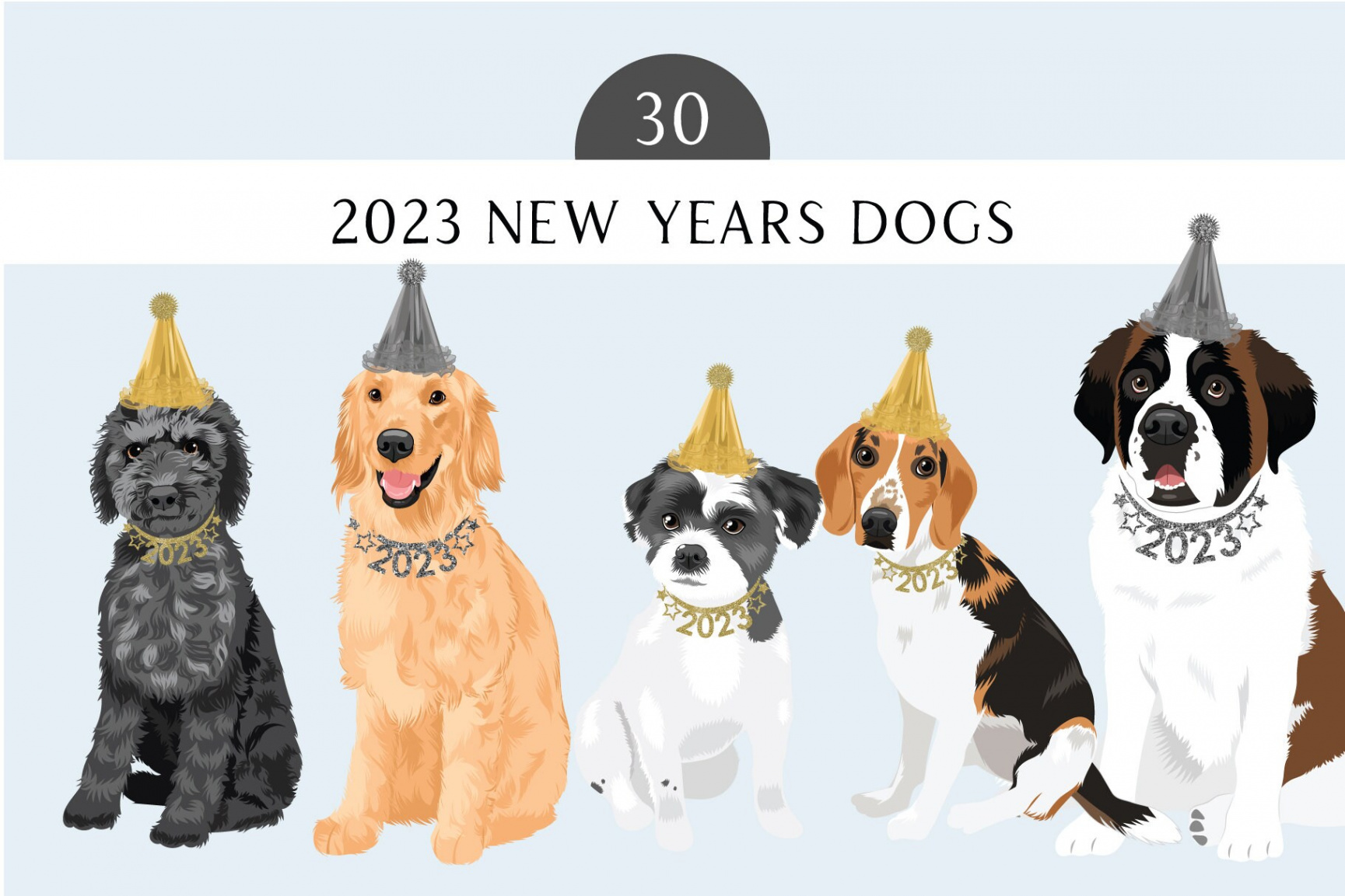 New Years  Clipart Bundle With  Dogs New Years Dog Clip Art