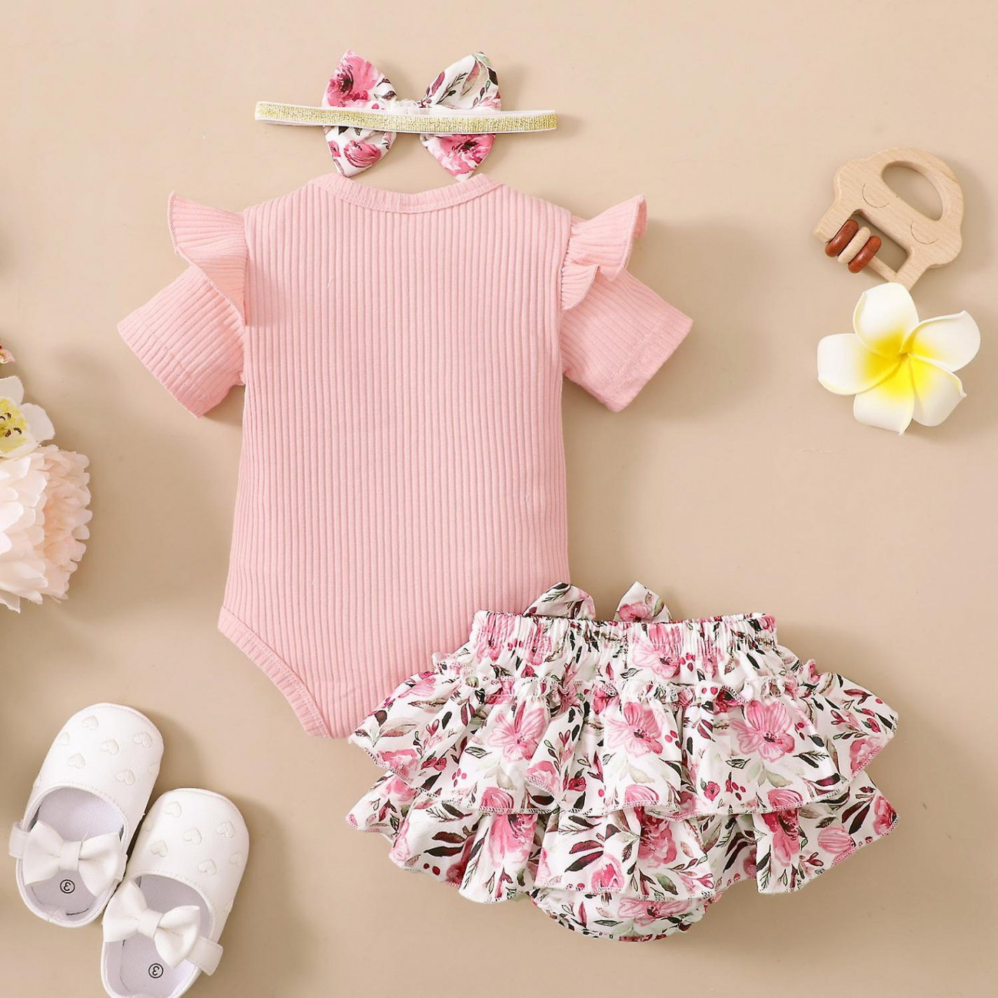 Newborn Baby Girl Clothes Romper Shorts Set Floral Summer Outfits
