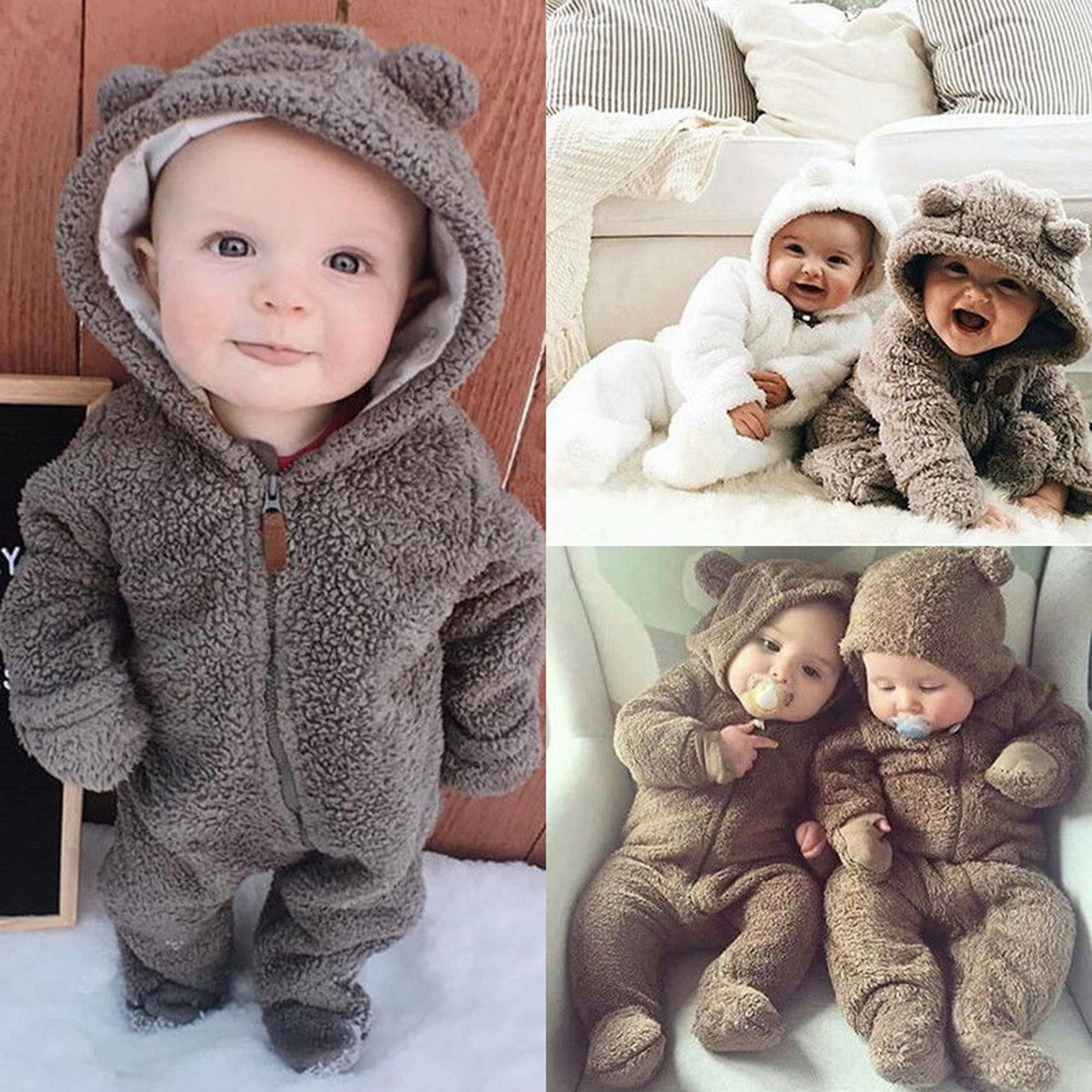 Newborn Toddler Baby Girl Boy Hooded Romper Jumpsuit Winter