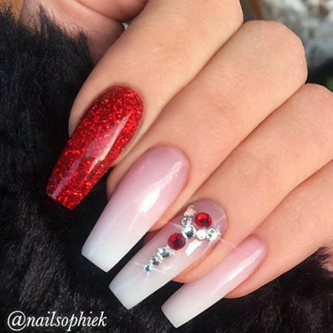 Pin by Bobbi Gold on Nail Ideas  Red nails glitter, Tapered