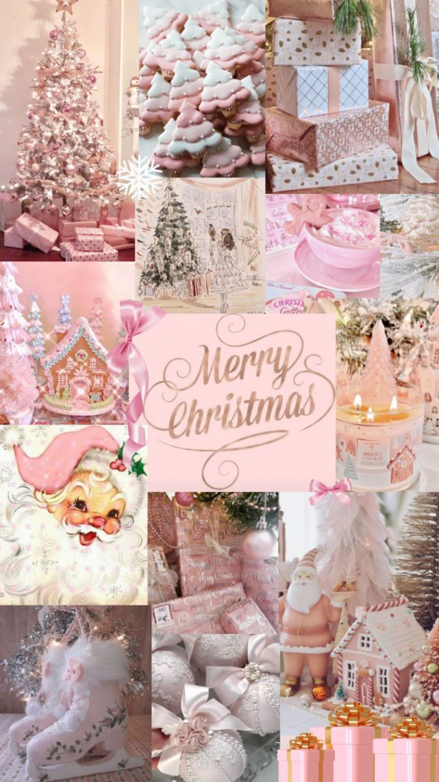 Pink Christmas collage  Cute christmas wallpaper, Pink wallpaper