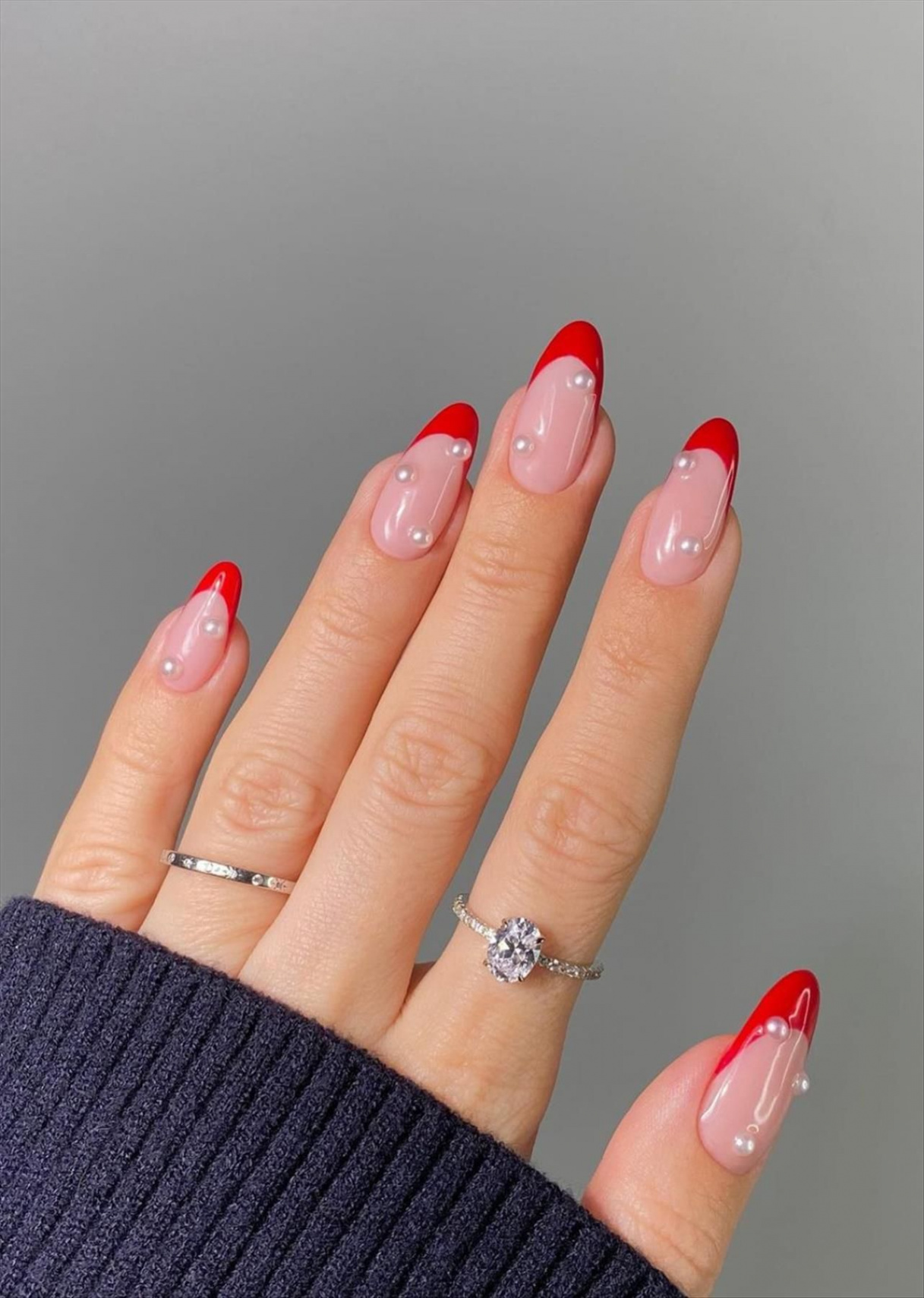 Red French nails design for New year