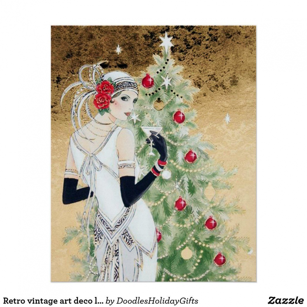 Retro vintage art deco lady Christmas Holiday Poster  Zazzle